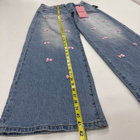 Juicy Couture Womens Blue Wide Leg Jeans Pink Bow Applique Pearl Detail NWT Sz 3