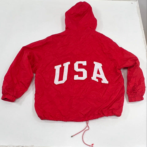 Vintage 90s East West Men's Red USA Patriotic Hooded Windbreaker Jacket M