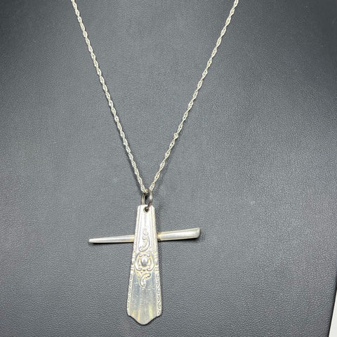 Sterling Silver Fork Cross Necklace 14.49g