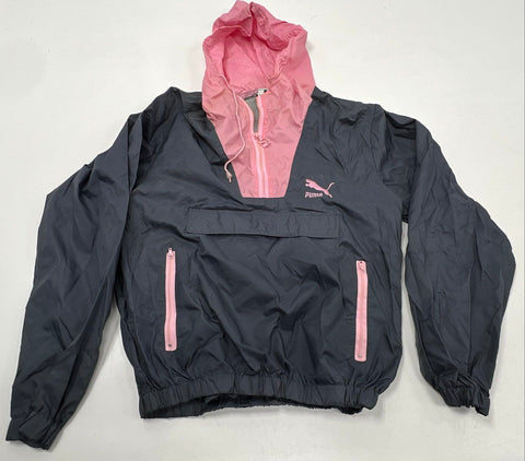 Vintage 90s Puma Anorak Windbreaker Tracksuit Set Pink Black Sz M