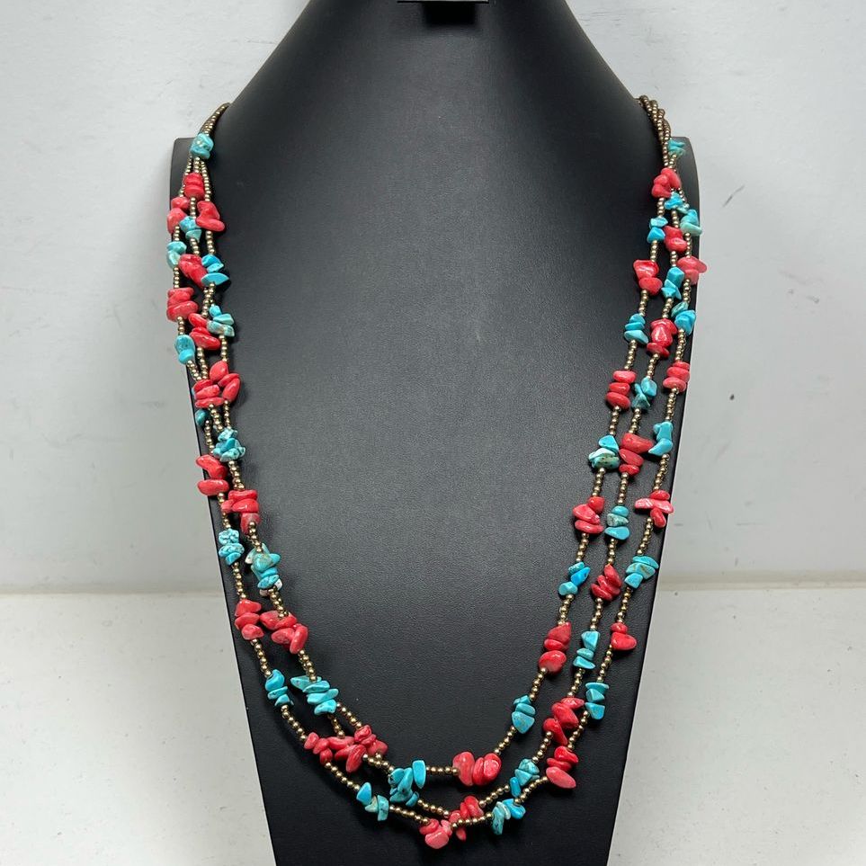 Coral and Turquoise Beaded Multistrand Necklace