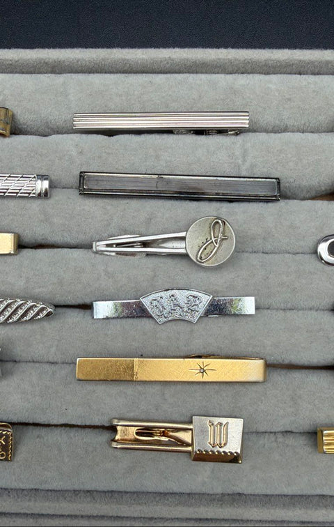Vintage to Modern Men's Tie Clip & Tack Accessory Lot 30+ Non-Precious Metal