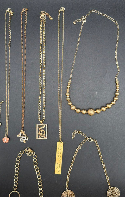 Fashion Costume Jewelry Lot of 14 Necklaces Gold & Silver Tone Mixed Styles