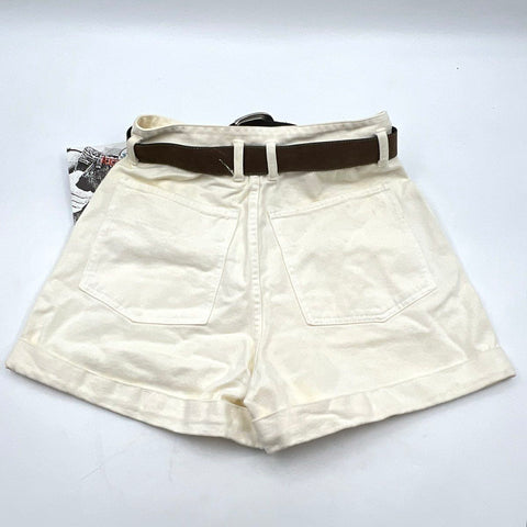 Vintage 90s Denim Republic Women's White High Waisted Belted Shorts NWT Sz 11/12