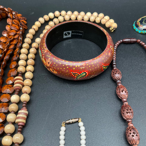 Vintage to Modern Boho Ethnic Jewelry Lot 9pc Wooden Beaded Shell Necklaces