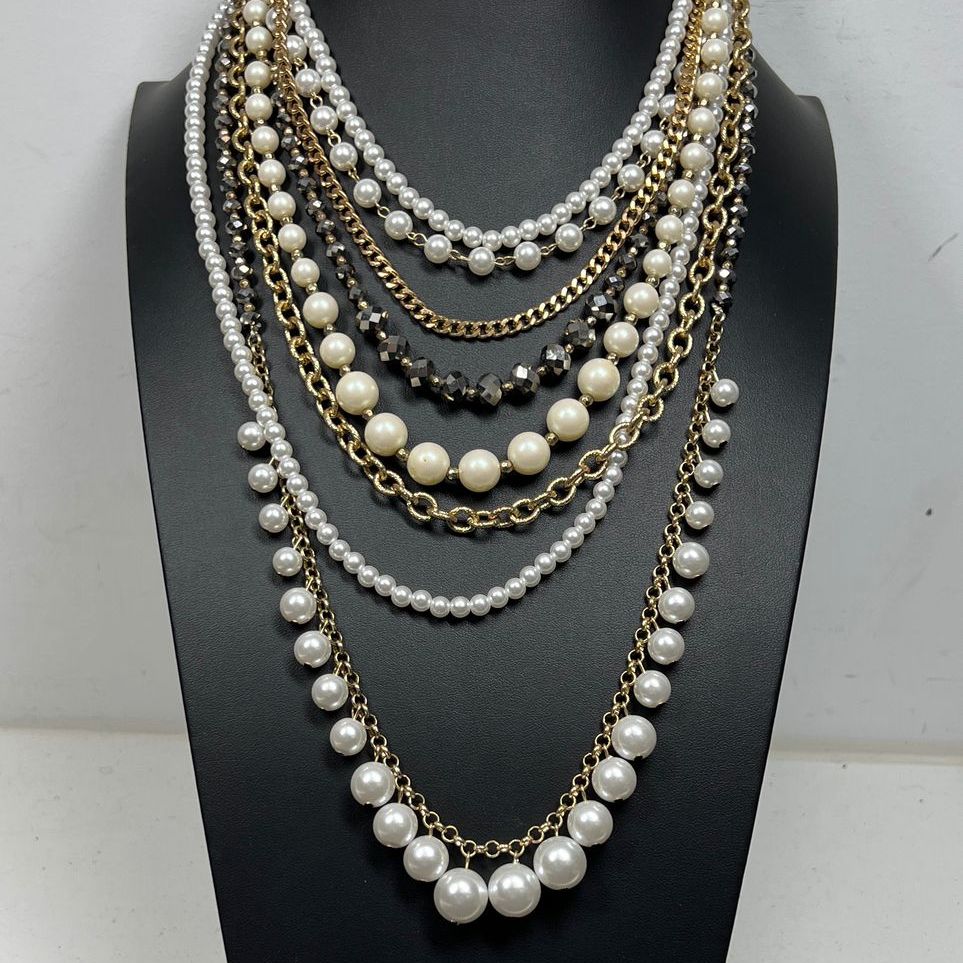 Ann Taylor Multi Strand Faux Pearl Multifaceted Beaded Necklace