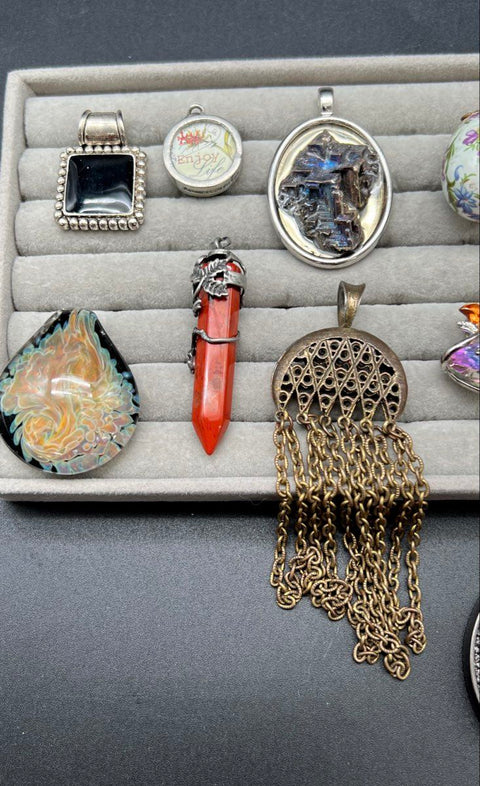 Mixed Style Costume Jewelry Pendants Lot of 11 Cross Fairy Bismuth Jasper