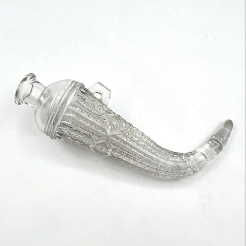 Pressed Glass Cornucopia Horn of Plenty Flask Clear Geometric Pattern 11 Inch