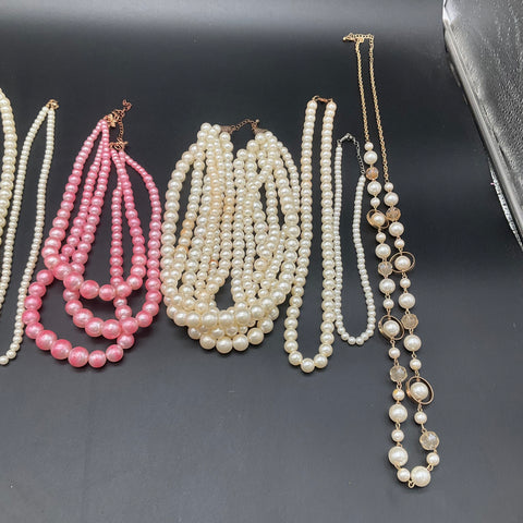 Vintage Faux Pearl Costume Jewelry Lot of 9 Necklaces Multi-Strand White Pink