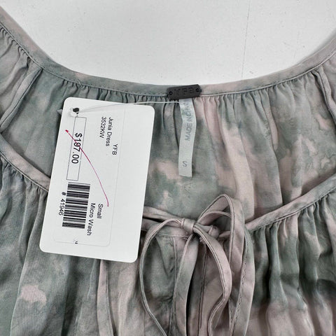Young Fabulous & Broke Women's Junia Dress Green Gray Tie Dye Tassel Sz S NWT