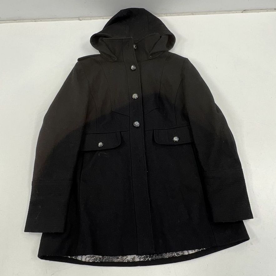 Guess Black Hooded Military Peacoat Coat Jacket Women's XL