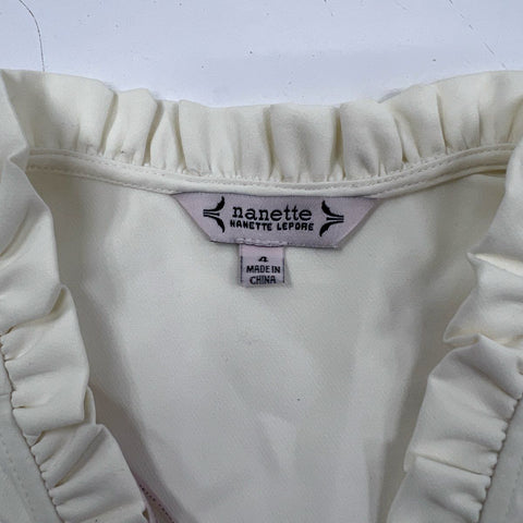 Nanette Lepore Women's Cannoli Cream Ruffle Faux Wrap Dress Ruffle Hem NWT Sz 4