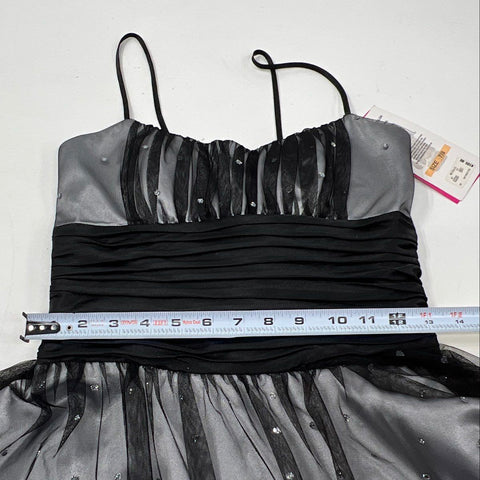 Morgan & Co. Women's Silver Black Sequined Ruched Tulle Formal Dress NWT Sz 7/8