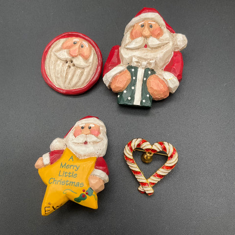 Vintage Christmas Holiday Brooch Pin Lot of 10 Santa Trees Sleigh LCI Signed