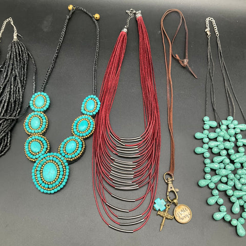 Mixed Fashion Jewelry Lot 7 Necklaces Boho Bib Statement Multi-Strand Cord
