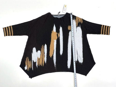 Berek Women's Crinkle Top Splish Splash Abstract Black Tan Textured Sz XL NWT