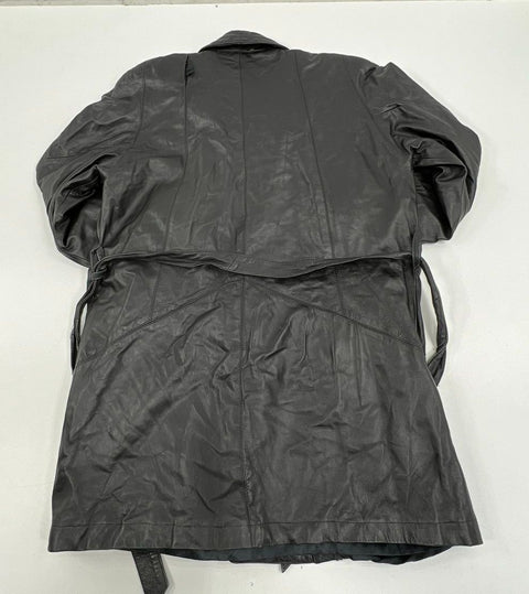 Vintage 80s Excelled Black Genuine Leather Belted Wrap Trench Coat Women's