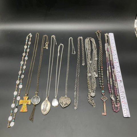 Vintage Style Costume Jewelry Necklace Lot 11pc Heart Spoon Cross Key Pendants