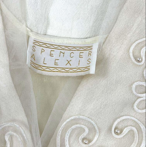 Spencer Alexis Women's Vintage 90s Ivory Rayon Lace Pearl Trim Maxi Dress Sz 12