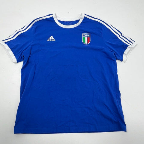 Adidas Men's Blue Italia FIGC 3 Stripe Soccer T-Shirt Jersey Size XL