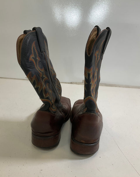 Justin Brown Black Leather Square Toe Western Cowboy Boots Mens Size 9 D