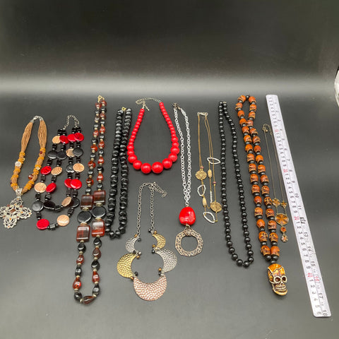 Vintage to Modern Costume Jewelry Lot 11 Necklaces Beaded Statement Skull Cross