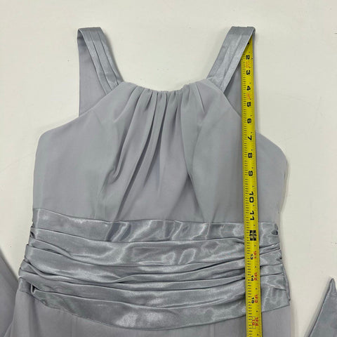 David's Bridal Women's F12732 Bridesmaid Dress Silver Chiffon Long Gown Size 4