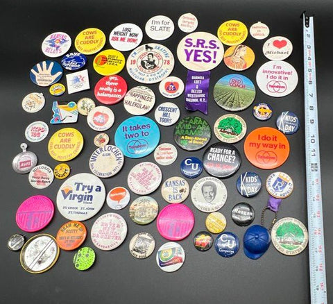 Vintage Pinback Button Lot MLB Baseball KC Royals Political Tandem Approx 65pc