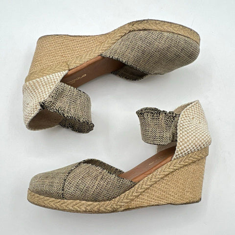 Andre Assous Woven Textile Espadrille Wedge Sandals Ankle Strap Tan Size 7