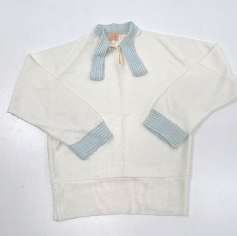 Vintage 50s 60s Hi-Bulk Orlon Collared Stripe Knit Sweater White Blue Sz S