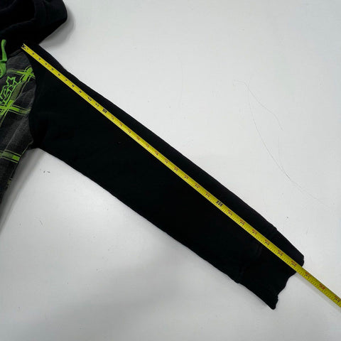 Vintage Y2K No Fear Men's Black Gray Plaid Sherpa Lined Full Zip Hoodie S