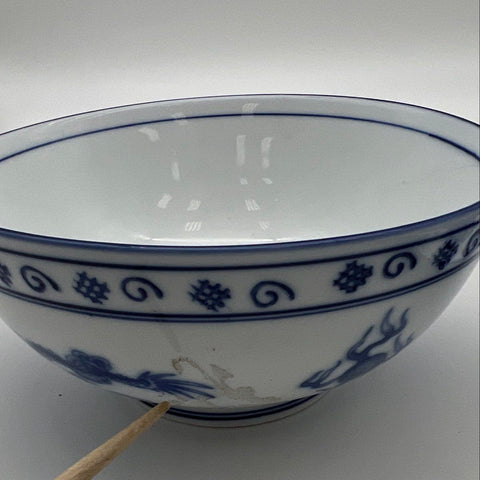 Blue Moon Chinese Dragon Blue and White Porcelain Bowl and Plate Set 2 Piece