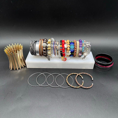 Vintage & Modern Costume Jewelry Lot of 26 Bangles Cuff Beaded Charm Bracelets