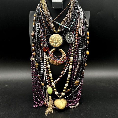 Bohemian Costume Jewelry Necklace Lot Mixed Beaded Tassel Religious Medal