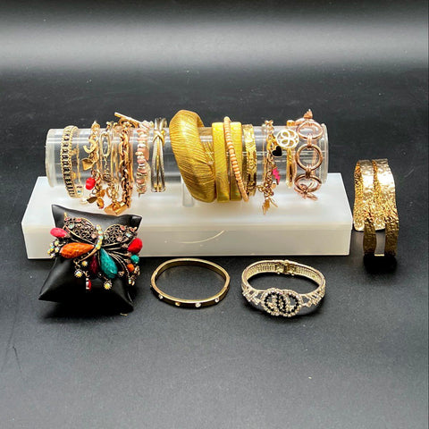Vintage & Modern Gold Tone Jewelry Lot of 16 Bracelets Bangles Cuffs Charms