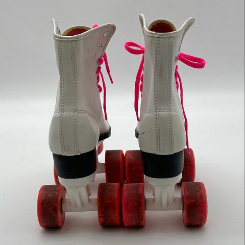 Vintage 80s Roller Derby White Pink Quad Roller Skates Women's Size 5