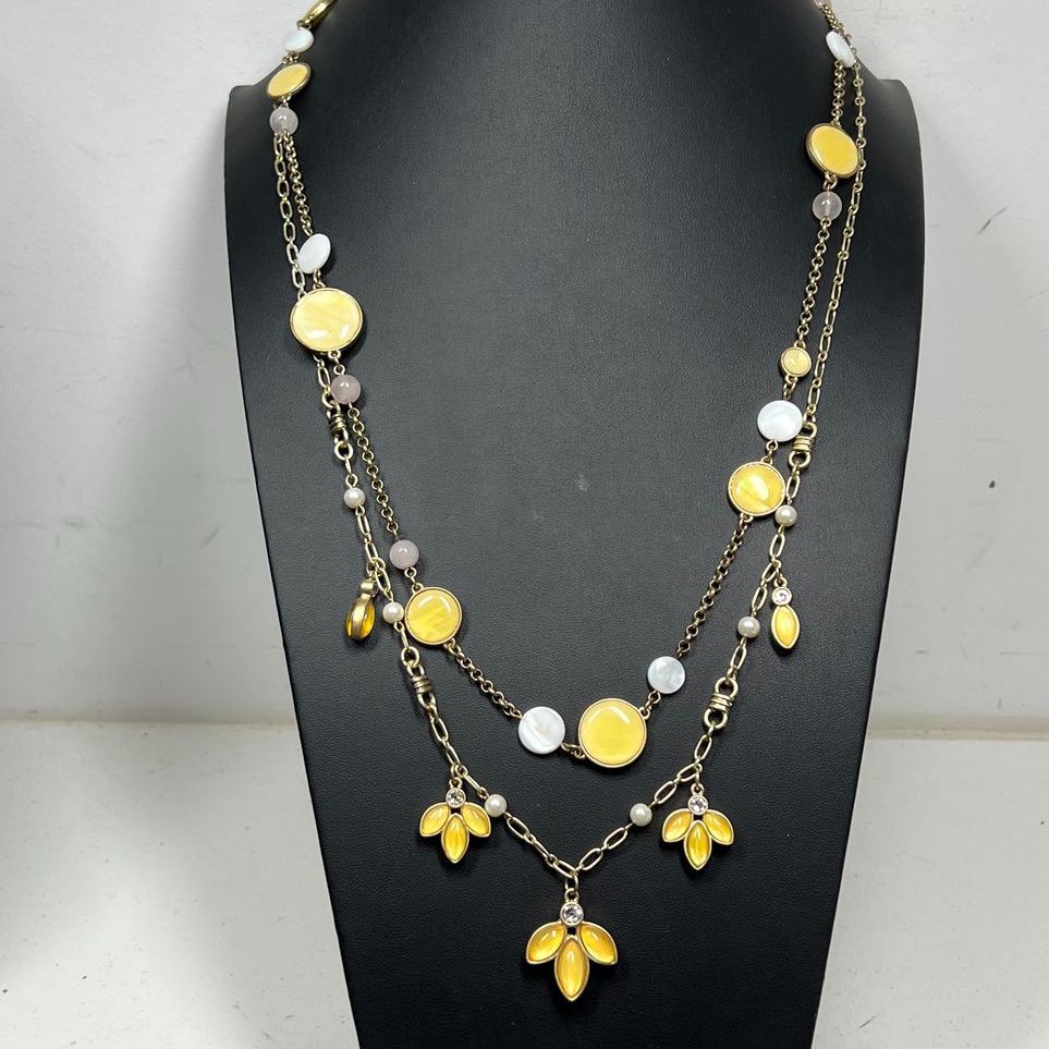2 Lia Sophia Yellow Petals & Circles Chain Necklaces
