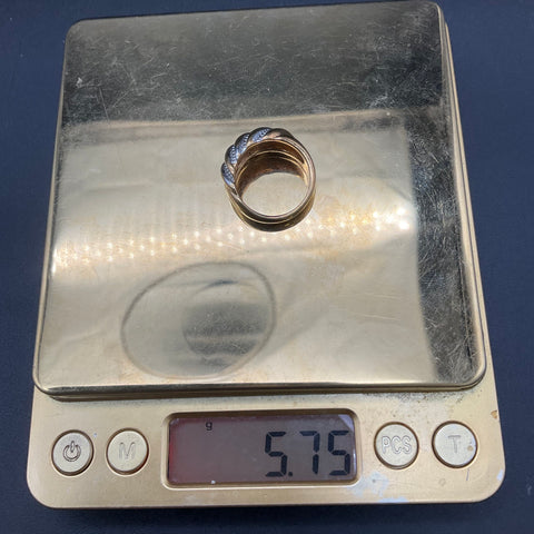 Vintage Uncas 14KT HGE Gold Tone Twisted Dome Ring Size 7 Clear Accents