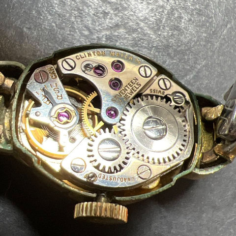 Vintage 10K Rolled Gold Plate Bezel Clinton Ladies Watch Ticking