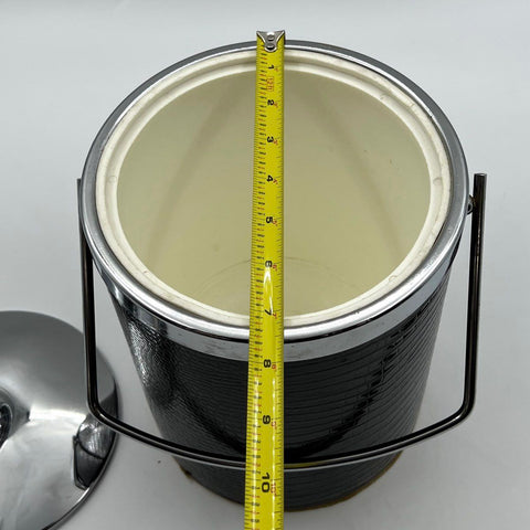 Vintage Ice Bucket Faux Alligator Black Chrome Handle Mid Century Modern MCM
