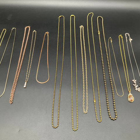 Fashion Necklaces Lot of 15 Gold Silver Rose Tone Chains Pendants Costume