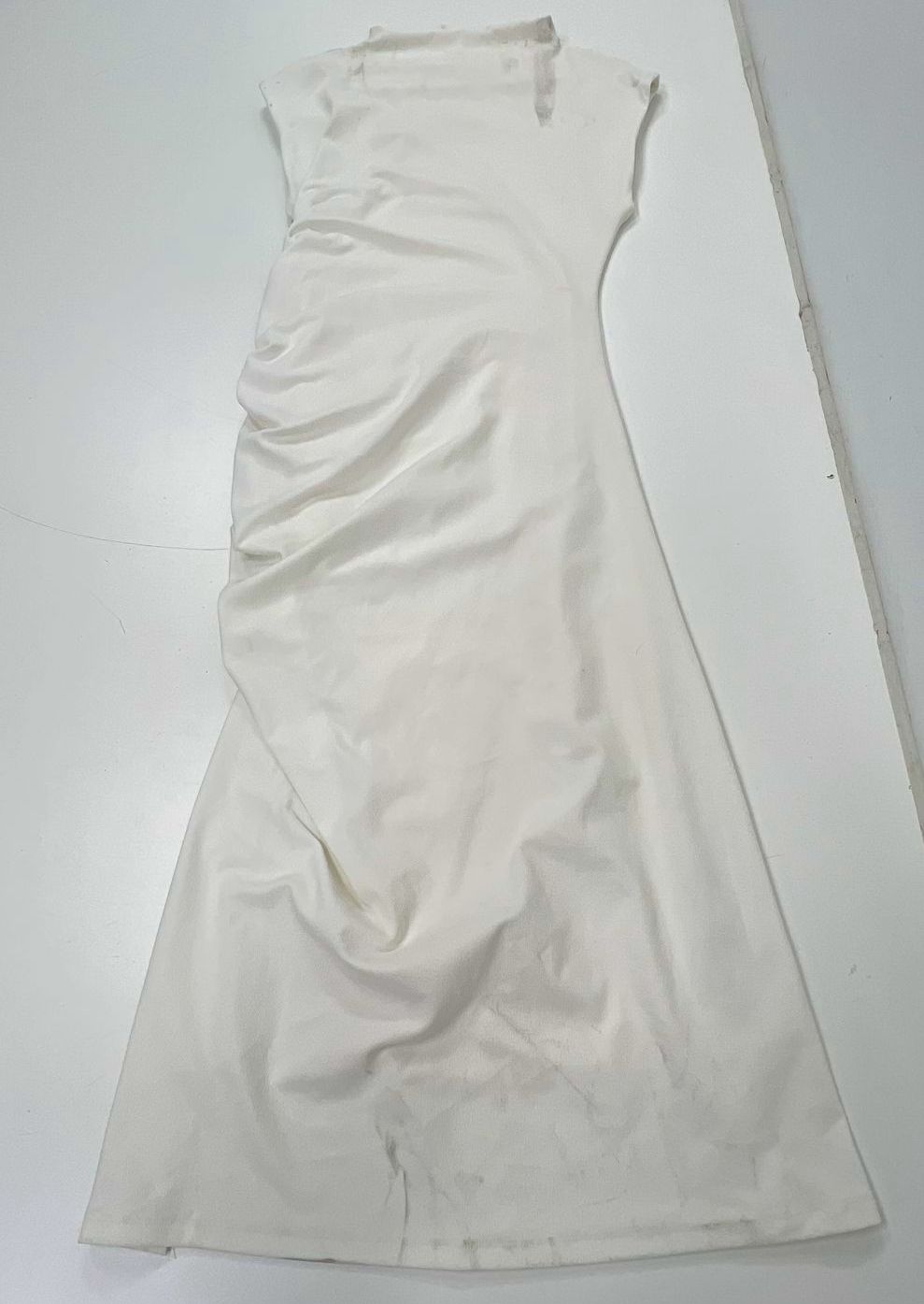 Anthropologie White Ruched Sleeveless Sheath Maxi Dress Women's Size L