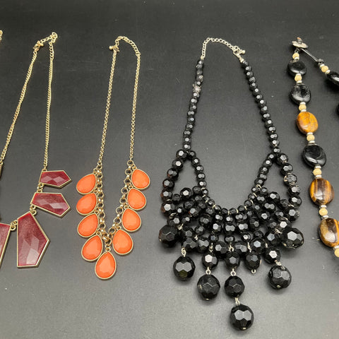 Boho Statement Necklace Jewelry Lot of 8 Beaded Bib Shell Tiger's Eye Pendant