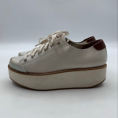 Flamingos Off-White Leather Platform Sneakers Flatform Shoes Size 35