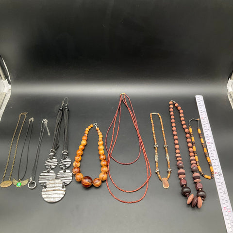 Mixed Costume Jewelry Lot 9 Necklaces Boho Tribal Wood Seed Bead Tassel 0.55lb