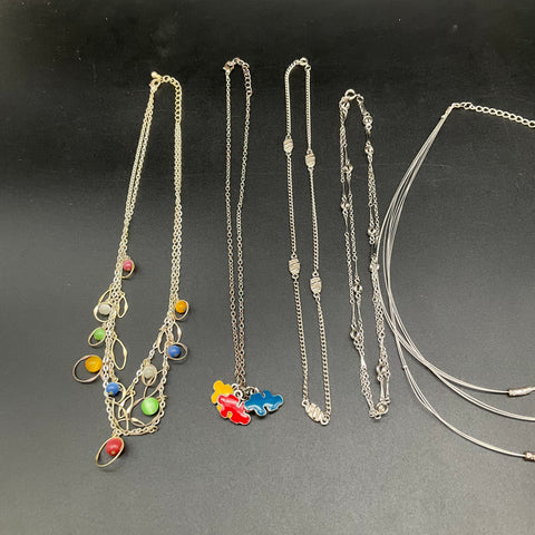Vintage to Modern Costume Jewelry Lot 14 Necklaces Silver Tone Angel Heart