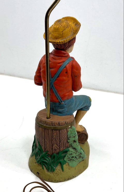 Vintage Holland Mold Ceramic Table Lamp Figural Boy on Barrel Country Style