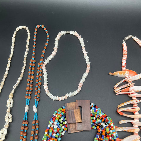 Vintage Tropical Shell and Seed Bead Jewelry Lot of 6 Necklaces Puka Boho