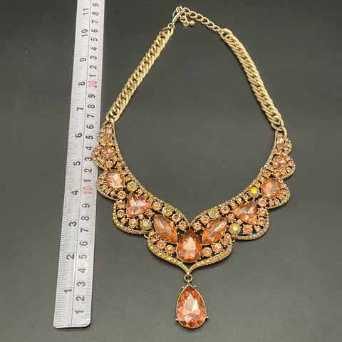 Vintage Style Rhinestone Bib Statement Necklaces Matching Earrings Lot of 2