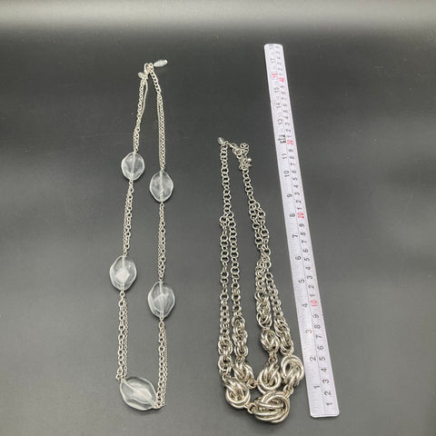 White House Black Market WHBM Silver Tone Necklace Lot of 2 Multi-Strand Beads